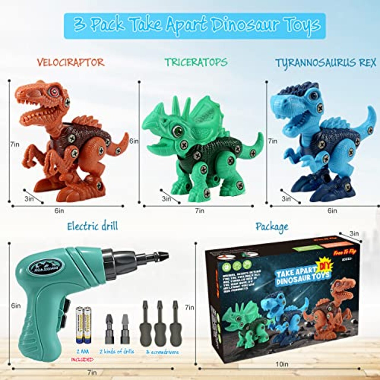 Kids Toys Stem Dinosaur Toy: Take Apart Toys for Kids 3-5 Learning Educational Building Sets with Electric Drill Birthday Gifts for Toddlers Boys Girls Age 3 4 5 6 7 8 Year Old